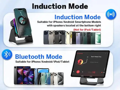 2026 Wireless Induction Audio Speaker Bracket Emergency Power 360 Adjustable Bracket With Colorful Ambient Light