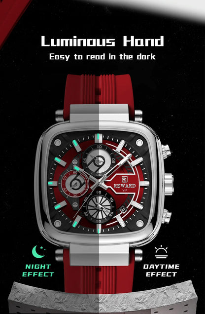 REWARD hottest square men's watch silicone band calendar chronograph fashion sport quartz watch men