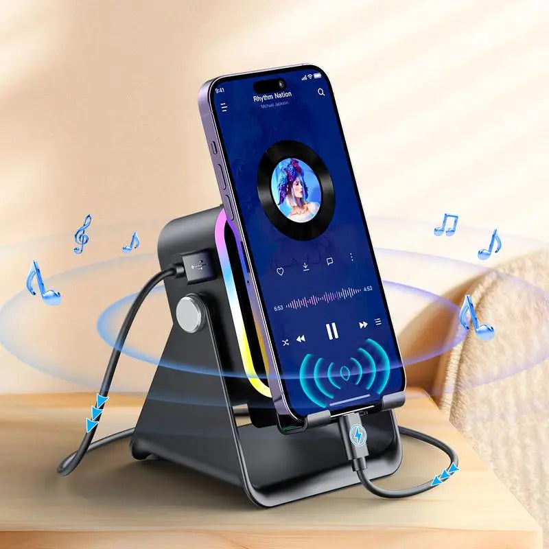 2026 Wireless Induction Audio Speaker Bracket Emergency Power 360 Adjustable Bracket With Colorful Ambient Light