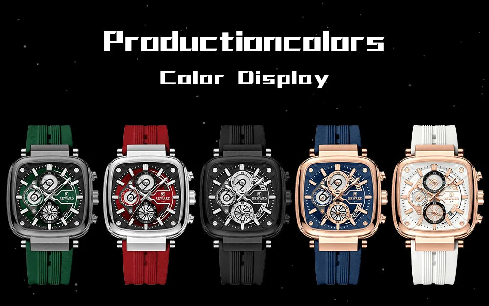 REWARD hottest square men's watch silicone band calendar chronograph fashion sport quartz watch men