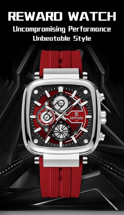 REWARD hottest square men's watch silicone band calendar chronograph fashion sport quartz watch men