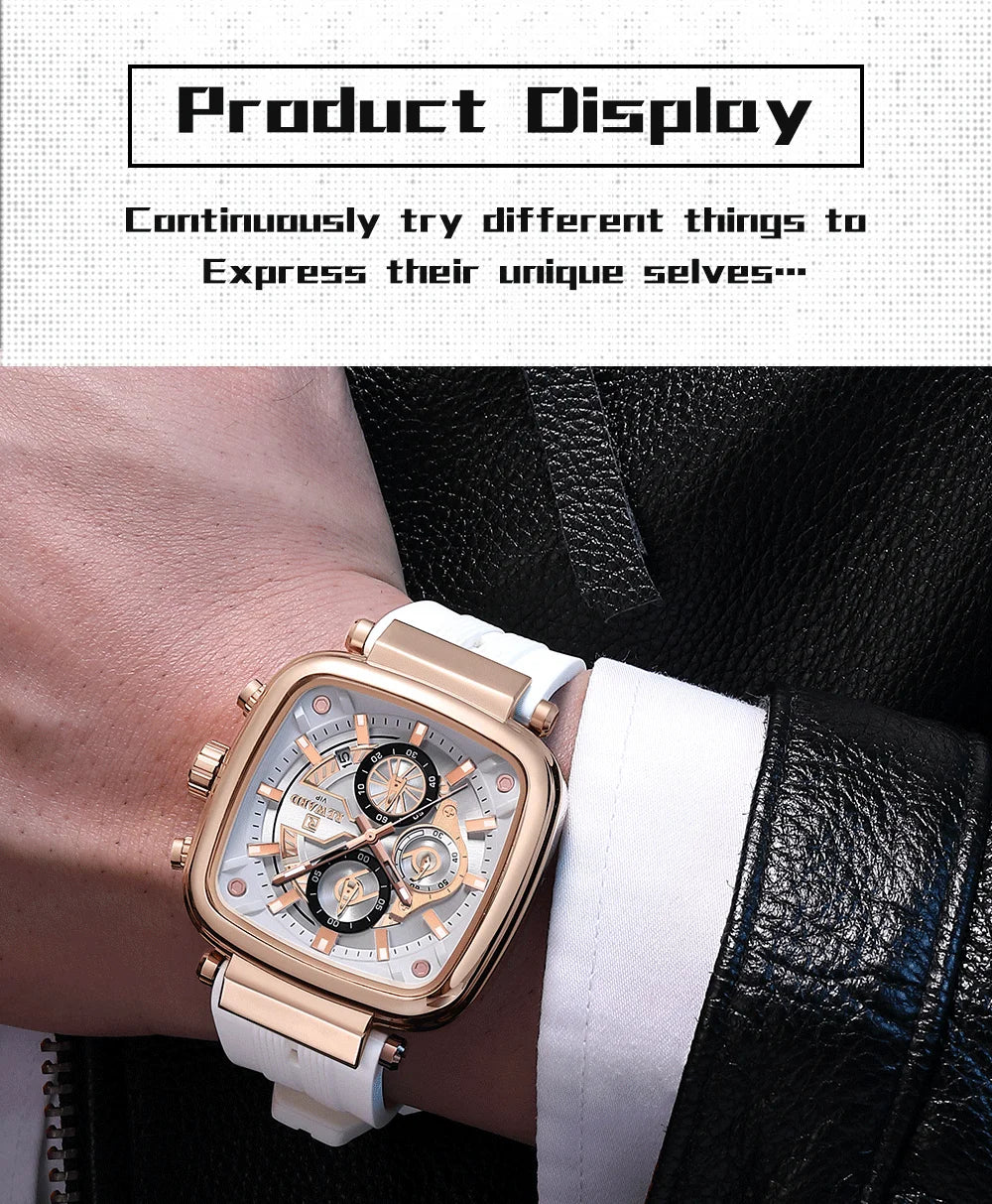 REWARD hottest square men's watch silicone band calendar chronograph fashion sport quartz watch men