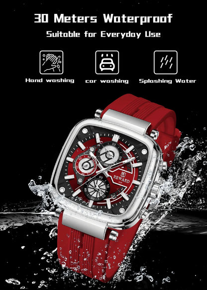 REWARD hottest square men's watch silicone band calendar chronograph fashion sport quartz watch men