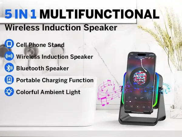 2026 Wireless Induction Audio Speaker Bracket Emergency Power 360 Adjustable Bracket With Colorful Ambient Light