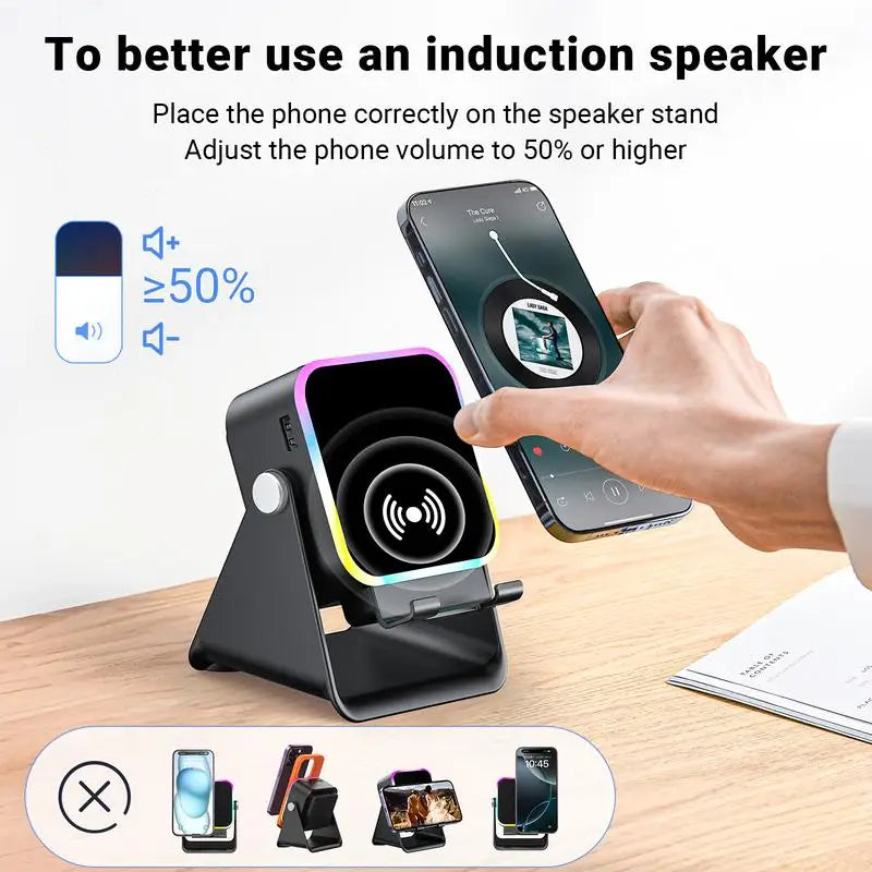 2026 Wireless Induction Audio Speaker Bracket Emergency Power 360 Adjustable Bracket With Colorful Ambient Light