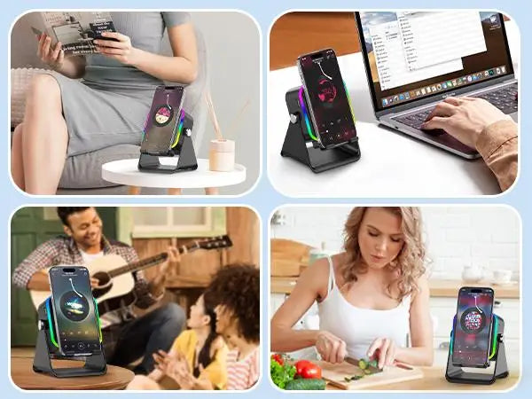 2026 Wireless Induction Audio Speaker Bracket Emergency Power 360 Adjustable Bracket With Colorful Ambient Light