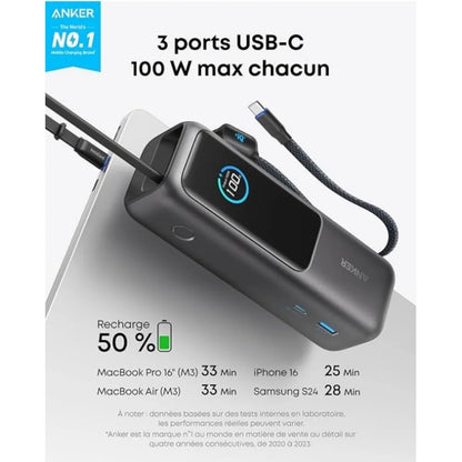 Anker Zolo A1695 25000mAh 165W PD Power Bank Built-in Retractable USB-C Cable Fast Charging Portable Charger for Laptop Phone