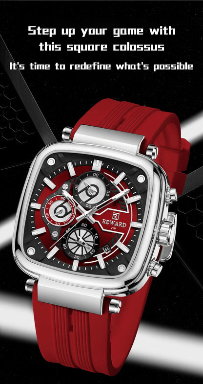 REWARD hottest square men's watch silicone band calendar chronograph fashion sport quartz watch men